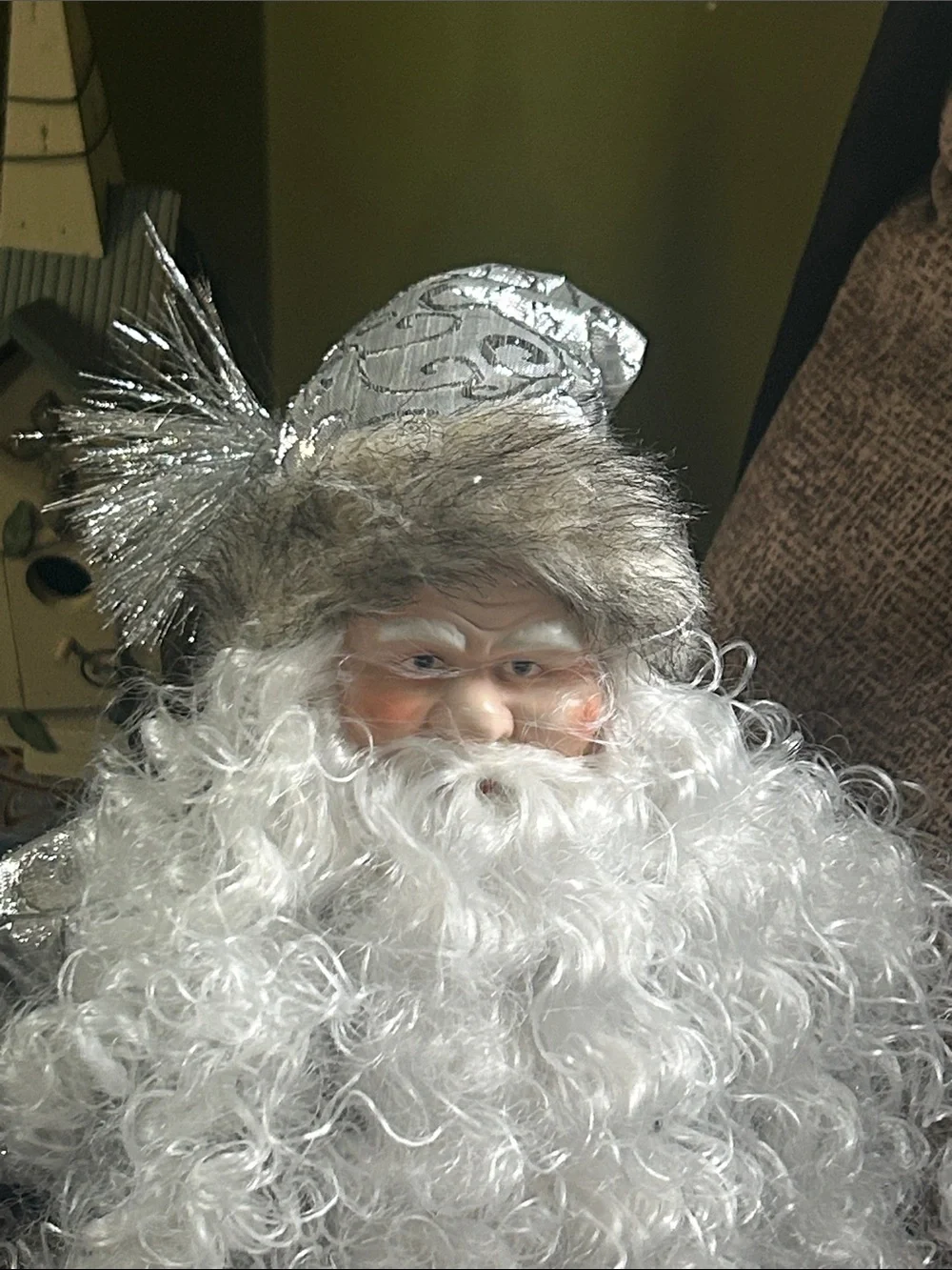 Silver White Curly-Bearded Santa Figurine 18” NWOT